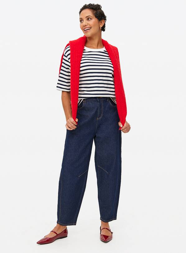 Navy Stripe Boxy Crew Neck T-Shirt  XL