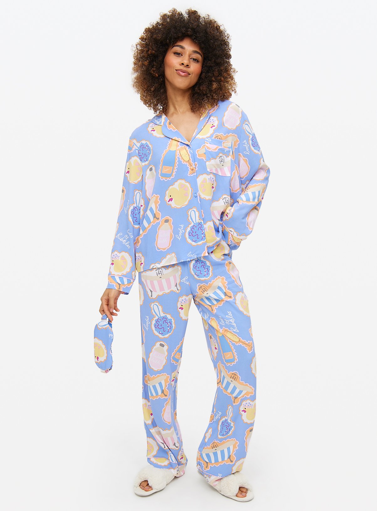 Blue Bath Time Print Traditional Pyjamas M