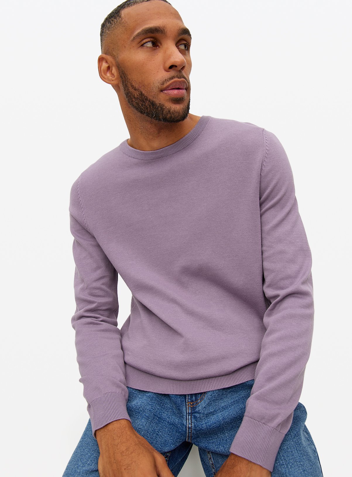 Men's Purple Crew Neck Knitted Jumper