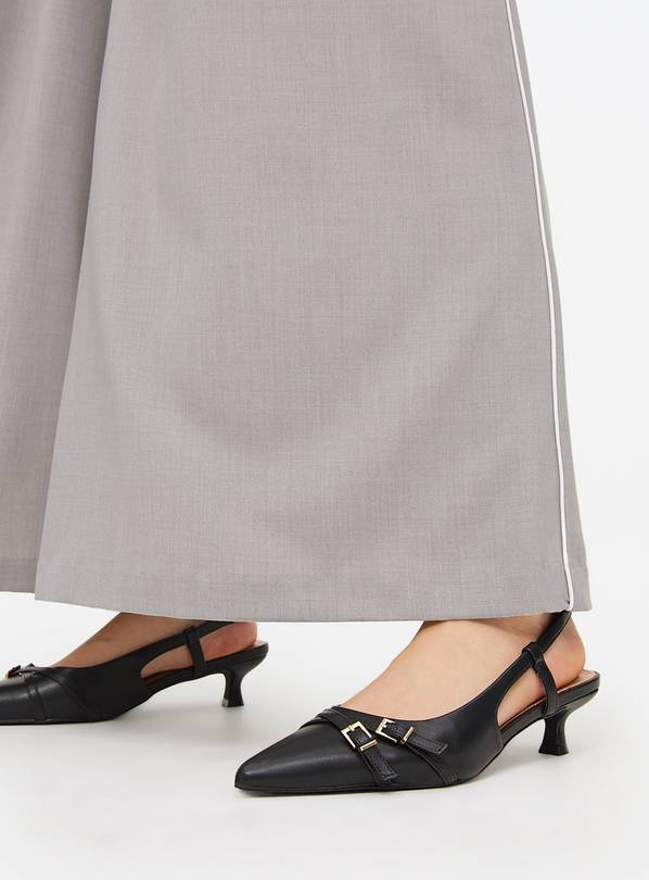 Black Buckle Kitten Heel Slingback Shoes 8
