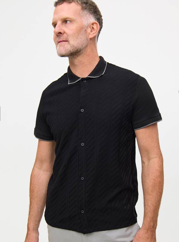 Black Button Through Jersey Shirt L