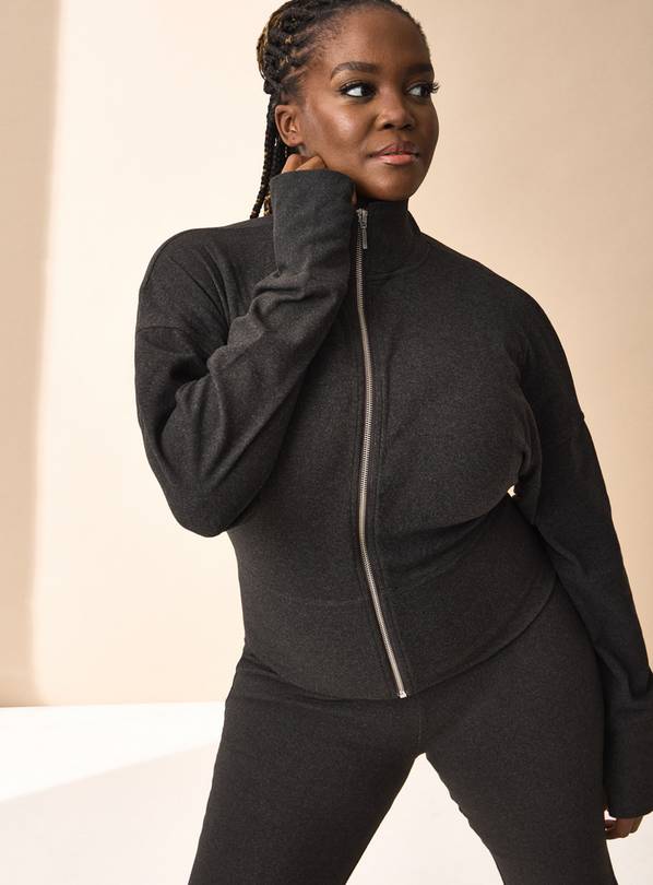 REAKTIV Charcoal Soft Touch Yoga Co-ord Funnel Neck Zip-Through  M