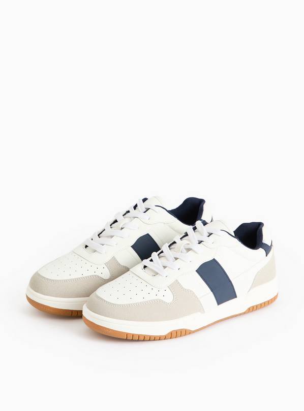 White Contrast Navy Faux Leather Trainers  12