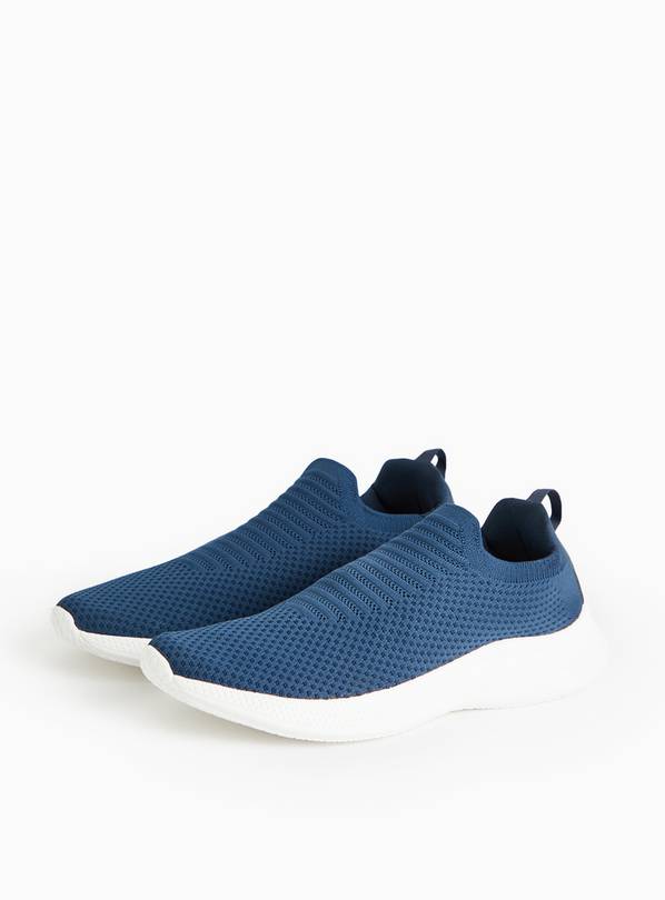 Navy Knitted Slip On Trainers 10