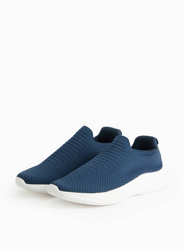 Navy Knitted Slip On Trainers 12