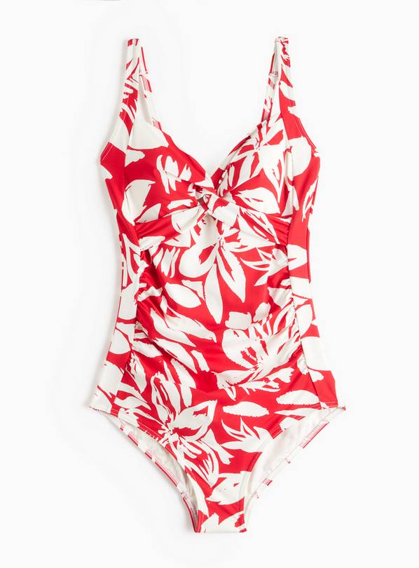 Red Floral Ruched Low Leg Swimsuit 6