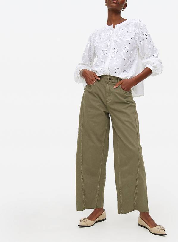 Khaki Relaxed Denim Barrel Leg Jeans 10L