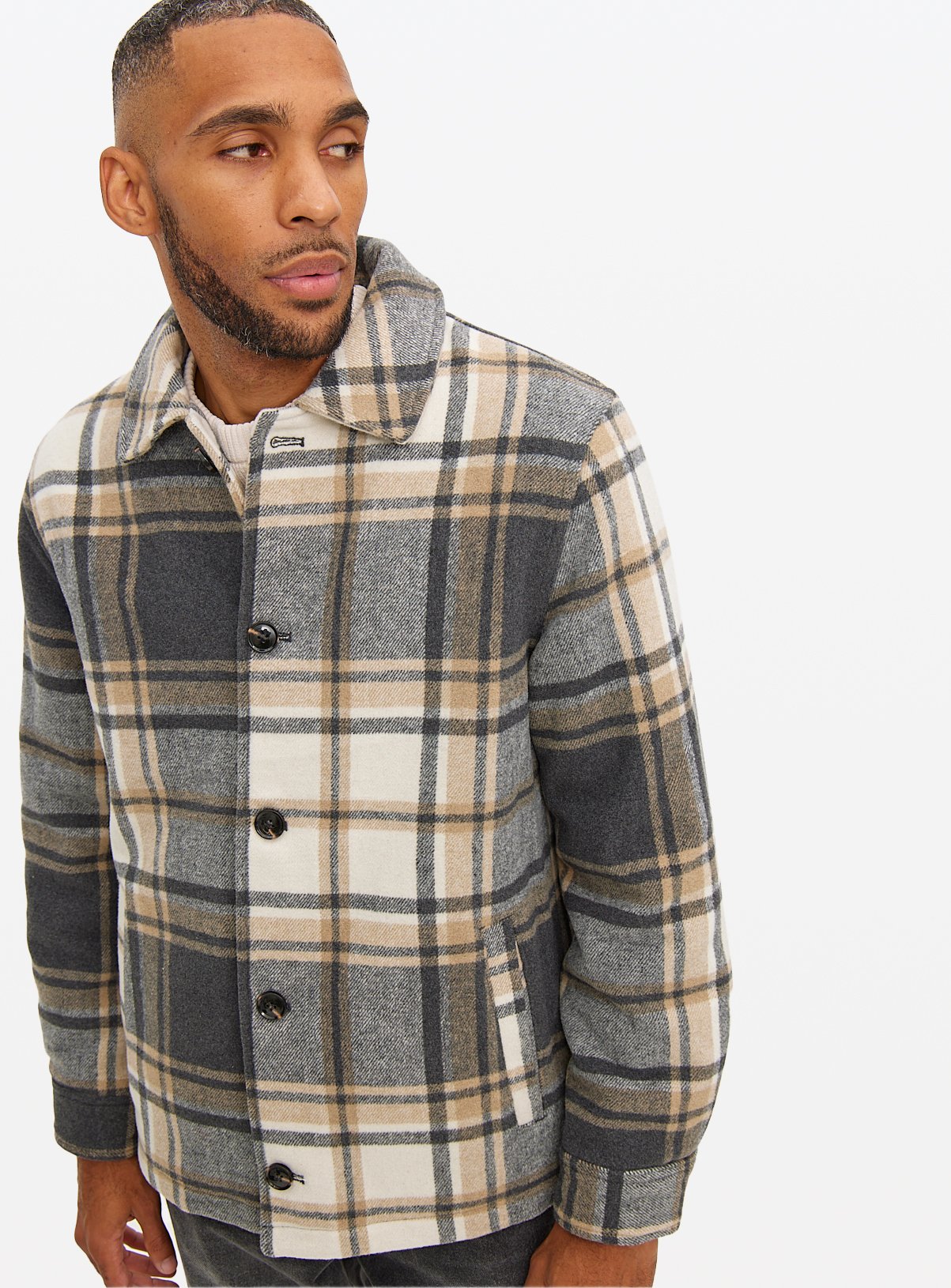Men's Brown Mix Check Shacket
