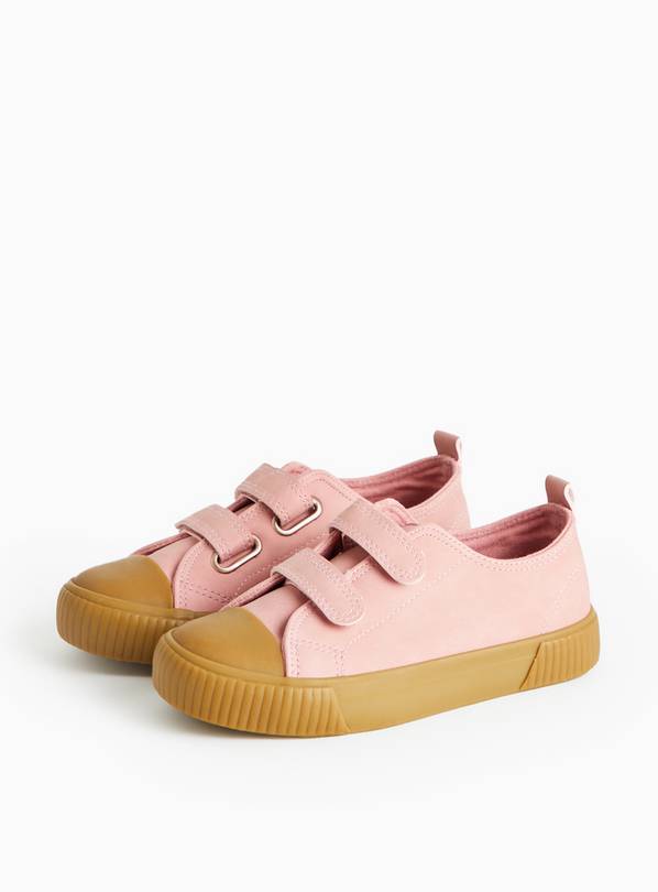 Pink Faux Leather Twin Strap Trainers 1