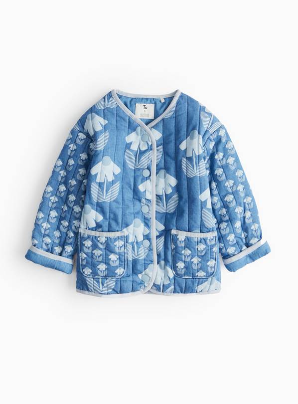 Tu X Scion Blue Floral Denim Quilted Jacket 2-3 years