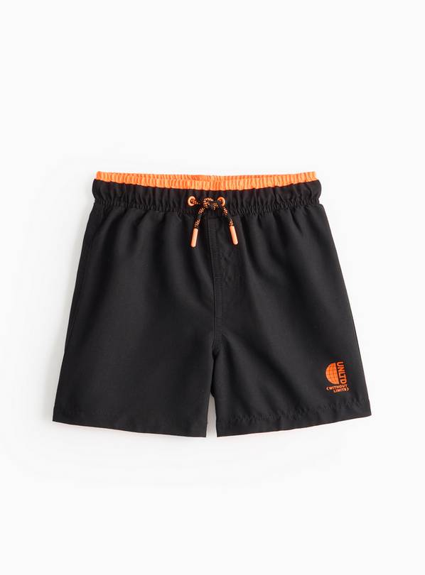 Black Neon Contrast Swim Shorts  12 years