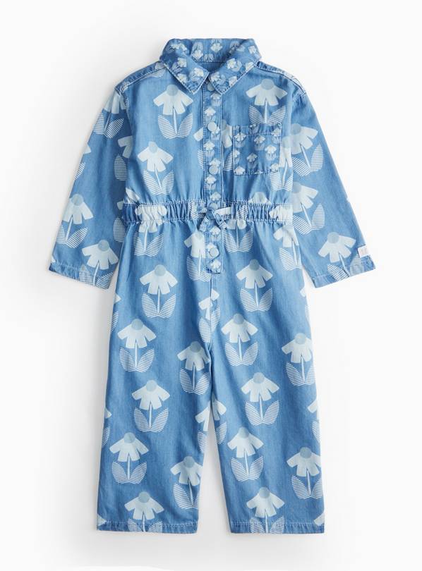 Tu X Scion Blue Floral Print Denim Jumpsuit 1-2 years