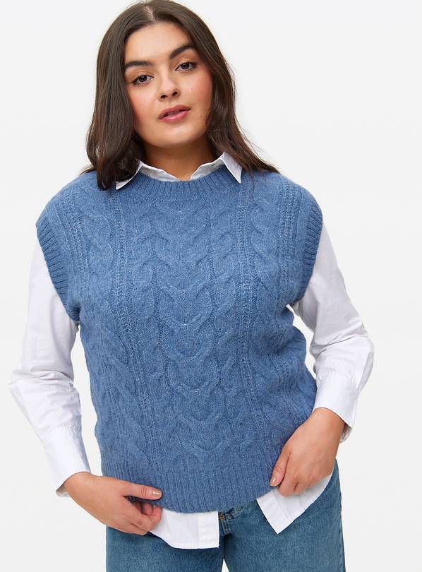 Blue Relaxed Cable Knit Vest S