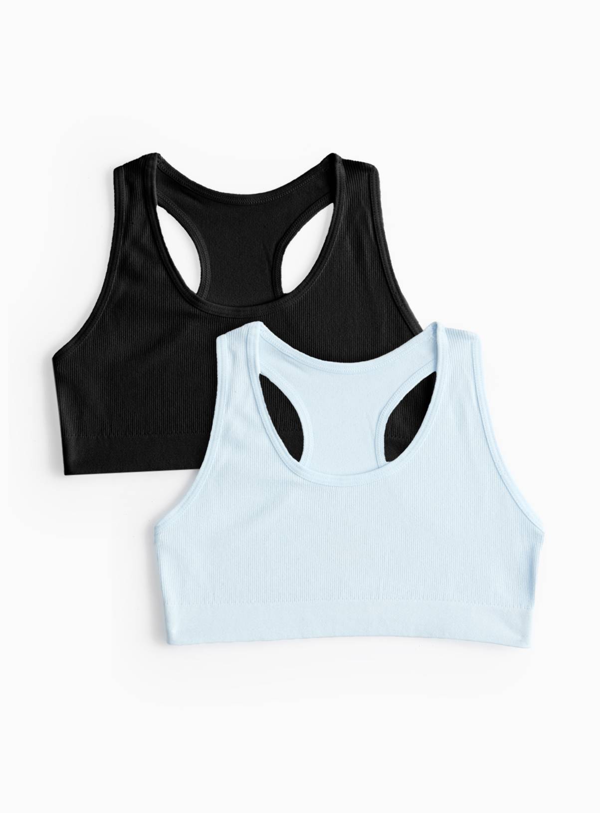 Blue & Black Seamfree Racer Back Crop Top 2 Pack 8-10 years - Image 1