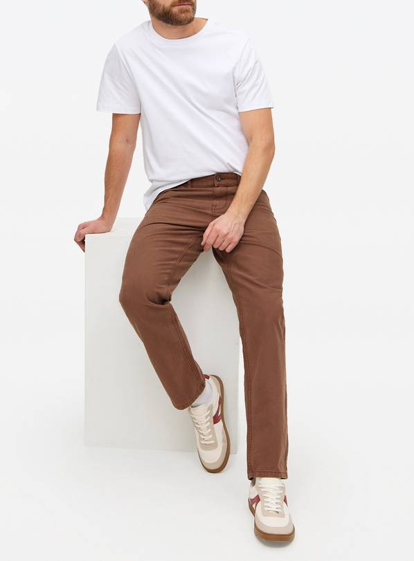 Brown Washed Straight Leg Trousers 36S