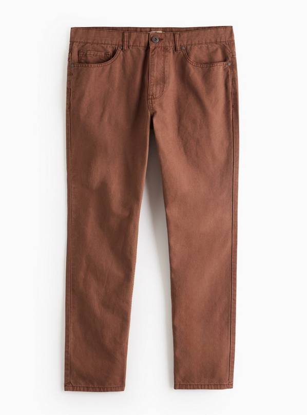 Brown Washed Straight Leg Trousers 34R