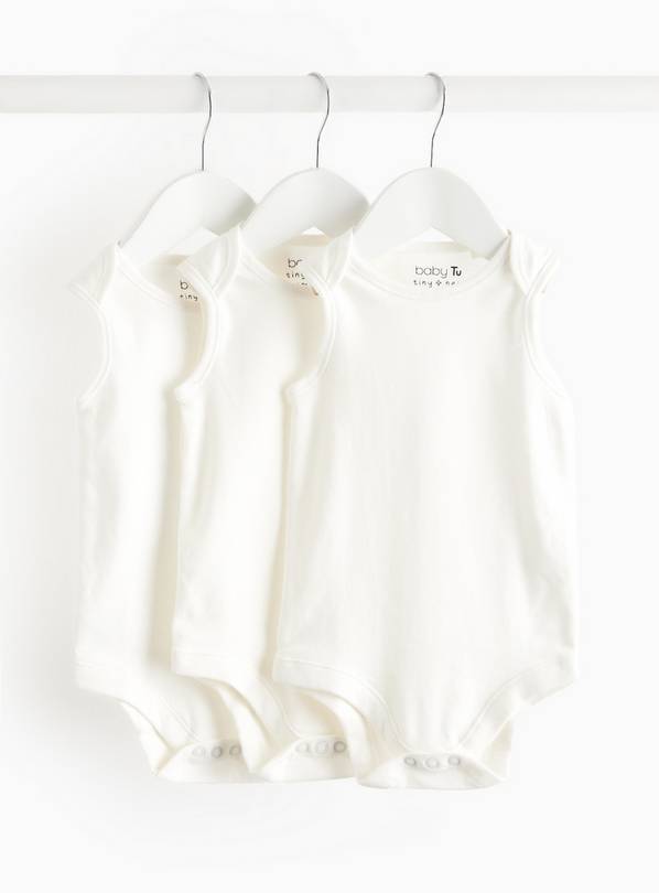 White Sleeveless Bodysuit 3 Pack Tiny Baby