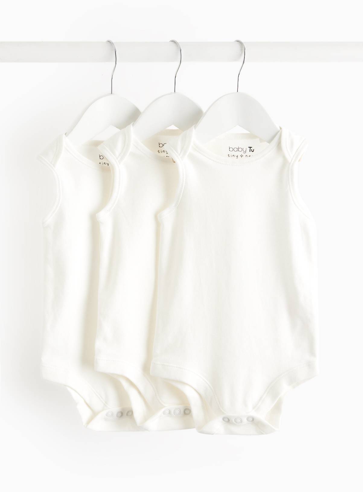 White Sleeveless Bodysuit 3 Pack 9-12 months - Image 1