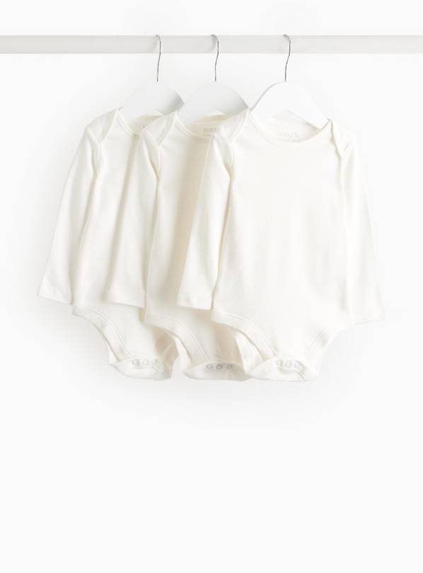 White Long Sleeve Bodysuit 3 Pack Newborn