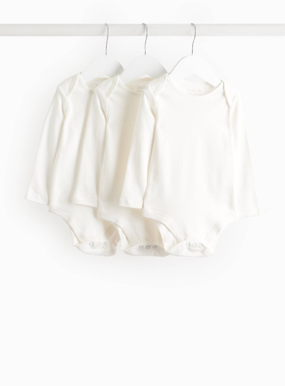 White Long Sleeve Bodysuit 3 Pack Newborn - Image 1