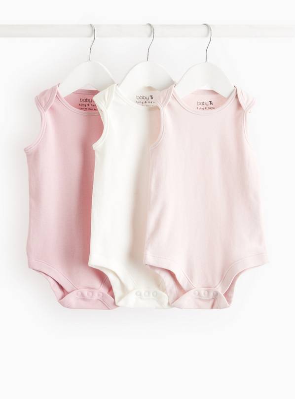 Pink & White Sleeveless Bodysuit 3 Pack Tiny Baby