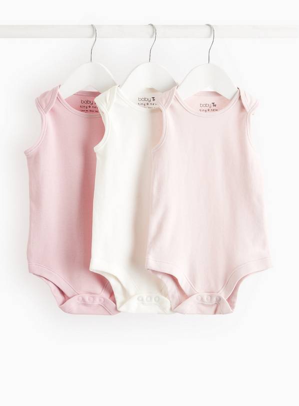 Pink & White Sleeveless Bodysuit 3 Pack 2-3 years