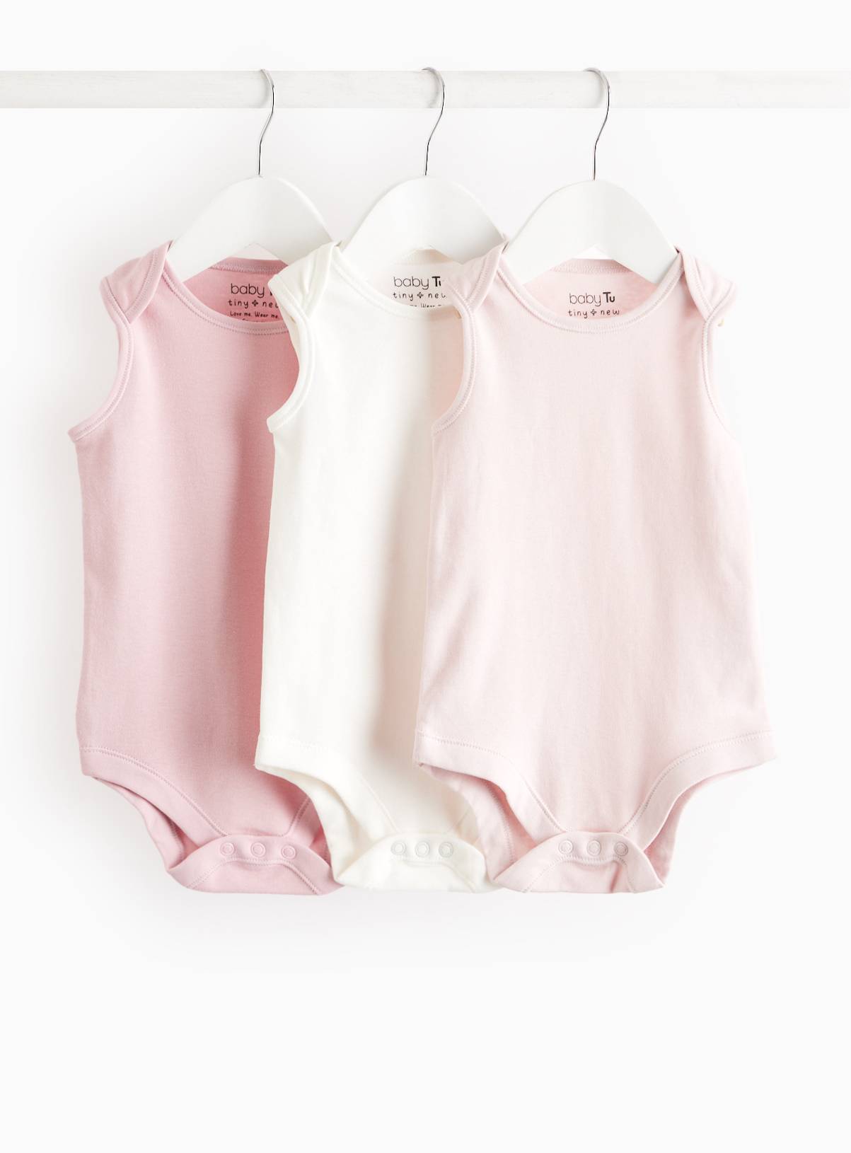 Pink & White Sleeveless Bodysuit 3 Pack Newborn - Image 1