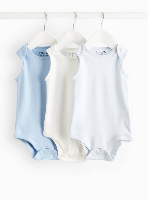 Blue & White Sleeveless Bodysuit 3 Pack  Up to 3 mths