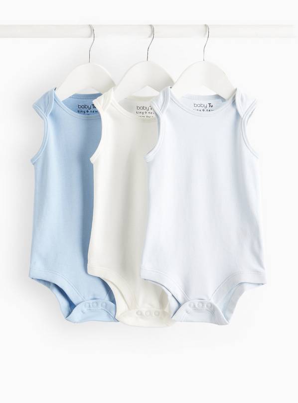 Blue & White Sleeveless Bodysuit 3 Pack  12-18 months