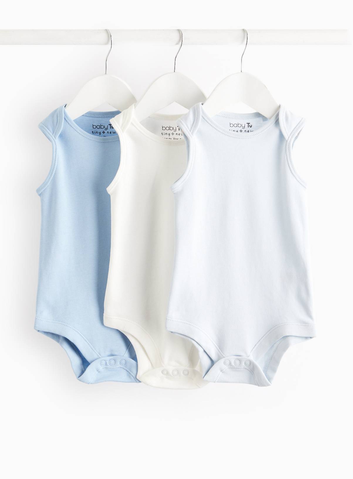Blue & White Sleeveless Bodysuit 3 Pack  18-24 months - Image 1