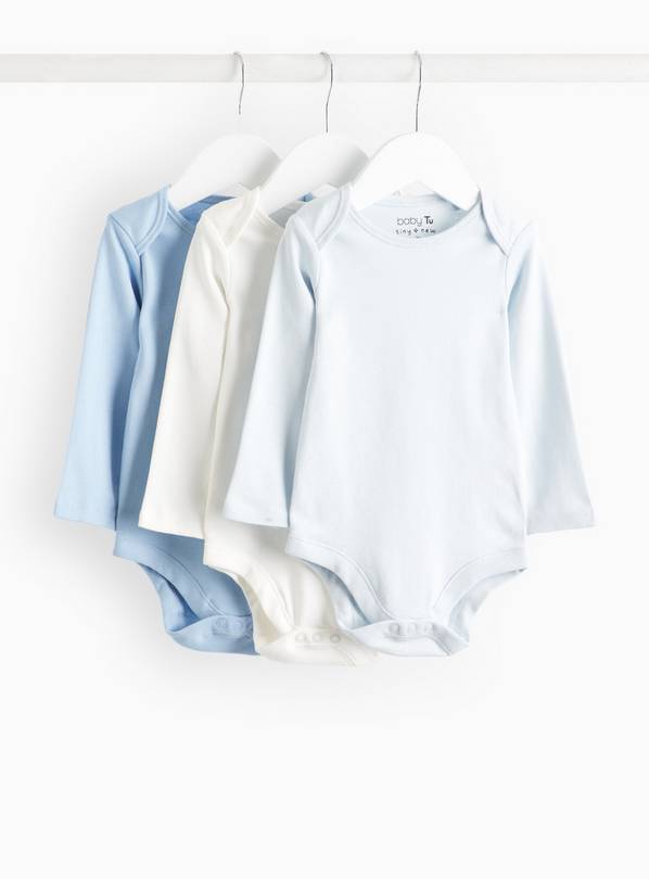 Blue Long Sleeve Bodysuits 3 Pack Tiny Baby
