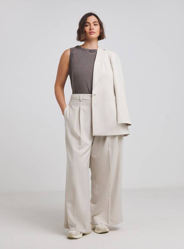 SIMPLY BE Neutral Deep Pleated Wide Leg Trouser 30