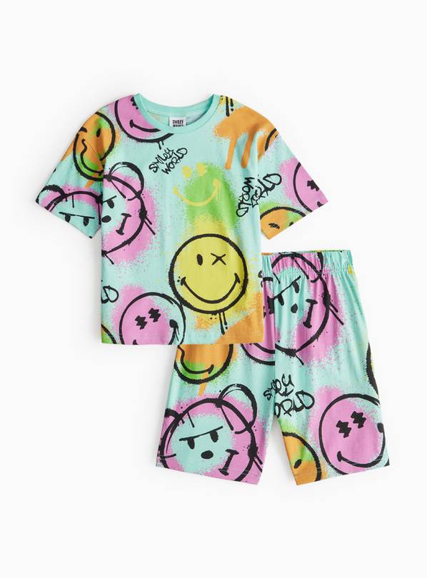 Smiley World Blue Print Short Sleeve Pyjamas  6-7 years