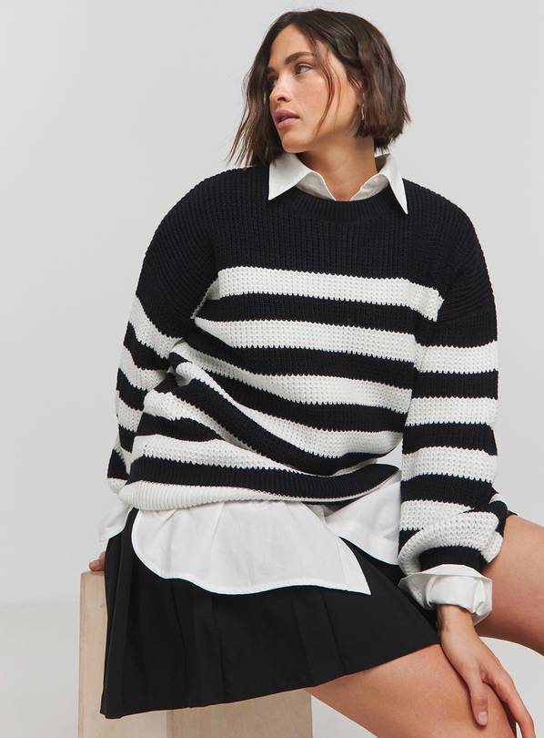 SIMPLY BE Mono Waffle Stripe Jumper 12-14