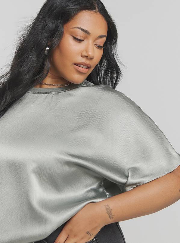 SIMPLY BE Rib Neck Satin Boxy Blouse 10