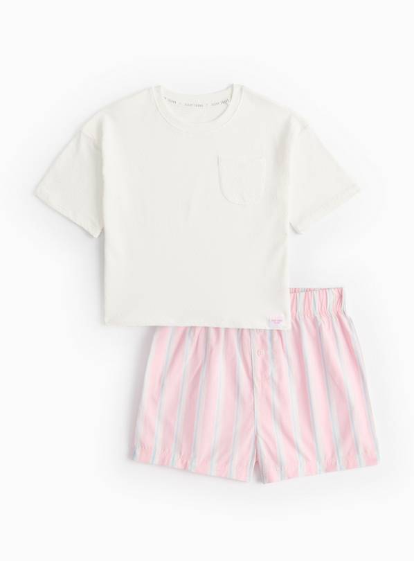 White T-Shirt & Stripe Shorts Pyjama Set 7-8 years