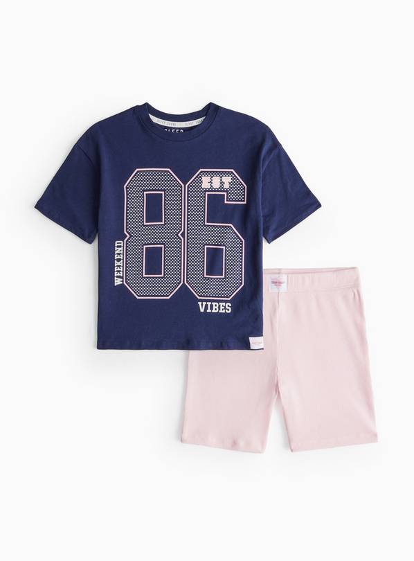 Navy Blue T-Shirt & Cycling Shorts Pyjama Set 7-8 years