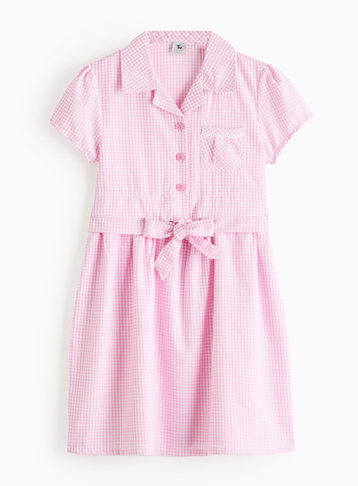 Pink Pink Tie Front Gingham Dress (11 Years) - Tu by Sainsbury's