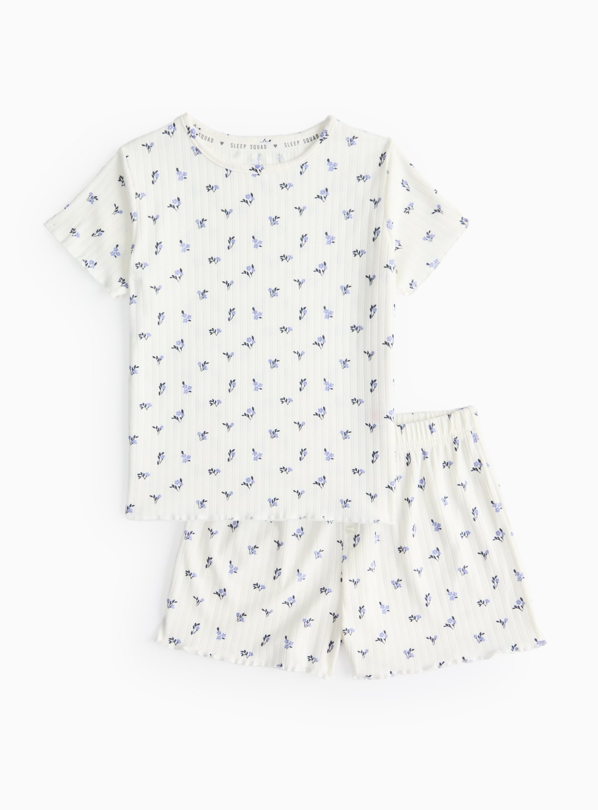 White Floral Print Rib Short Sleeve Pyjamas 13-14 years