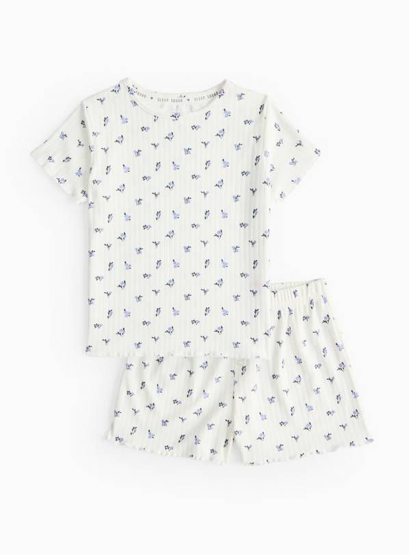 White Floral Print Rib Short Sleeve Pyjamas 7-8 years