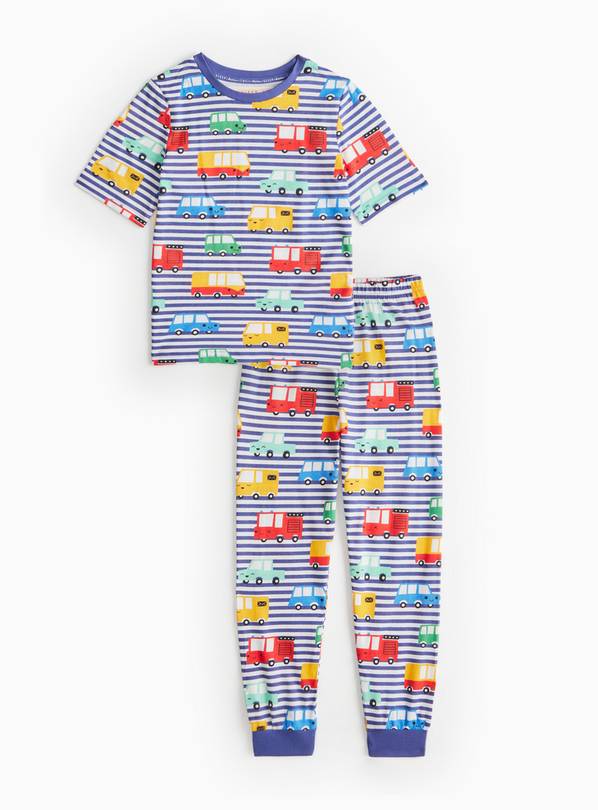 Blue Stripe Vehicle Print Pyjama Set 1-2 years