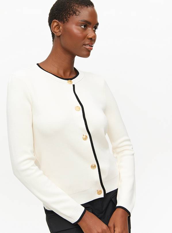 Cream Compact-Yarn Button Cardigan S