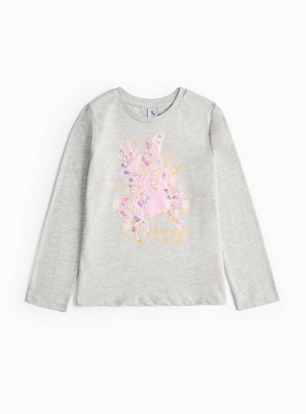 Grey Unicorn Sequin Print Long Sleeve Top 5 years