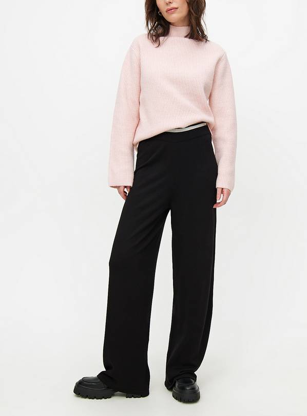 Black Compact-Yarn Wide Leg Trousers L