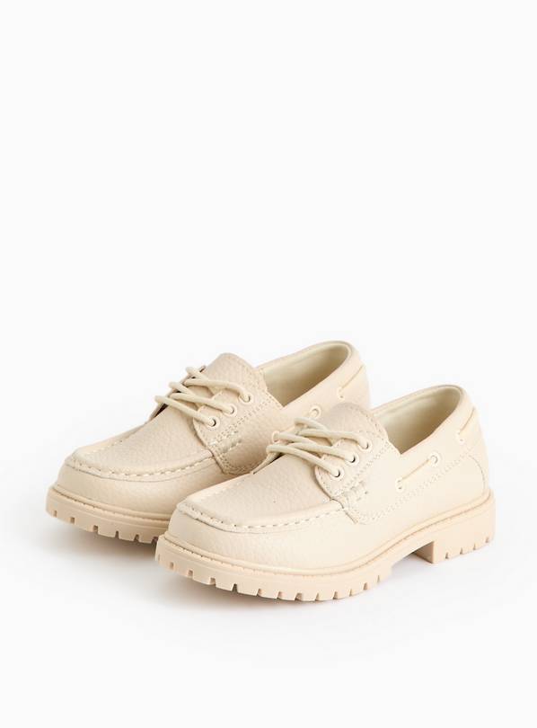 Beige Seam Detail Boat Shoes  1