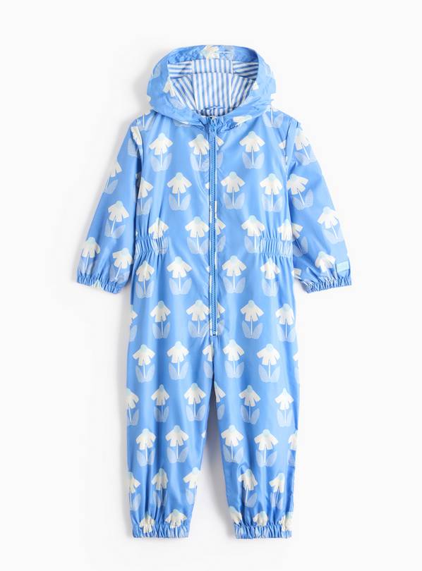 Tu X Scion Blue Floral Print Puddlesuit  1-2 years