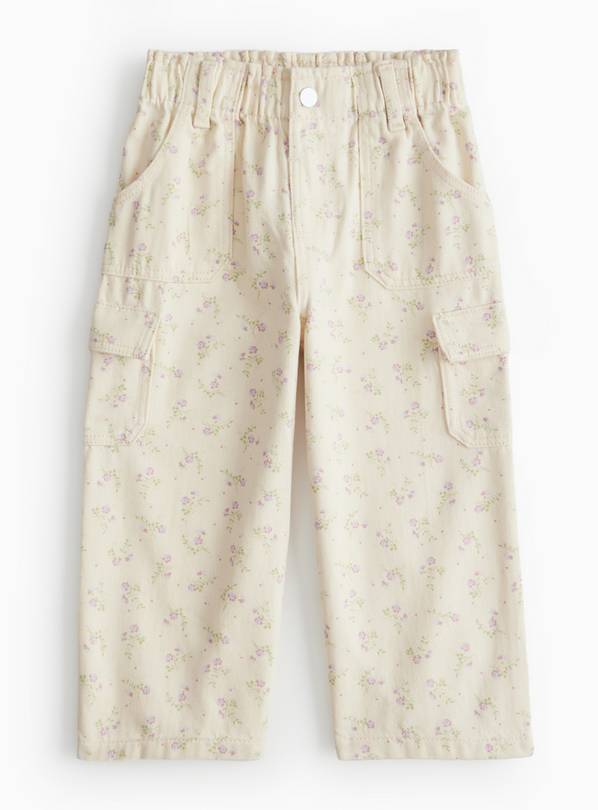 Cream Floral Print Cargo Jeans 1-2 years