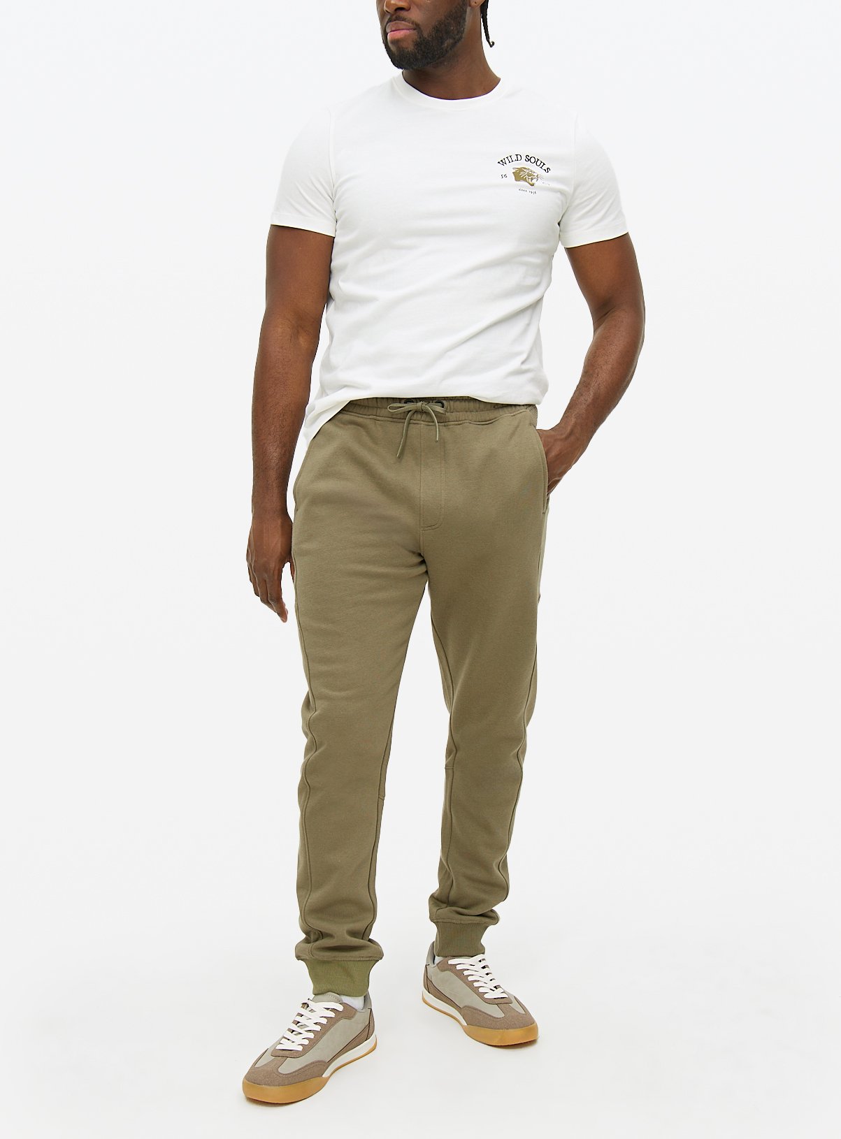 Men's Khaki Sporty Ottoman Panel Joggers