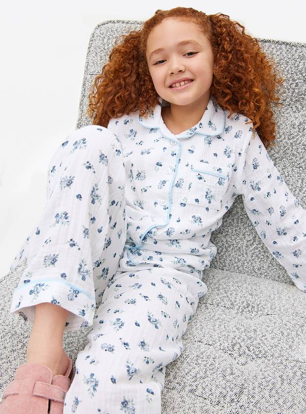 White Double Cloth Floral Print Pyjamas 1-2 years