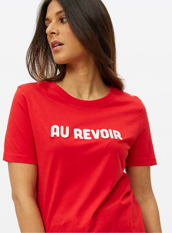 Red Au Revoir Slogan T-Shirt 16